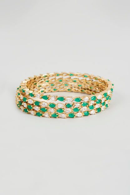 Gold Finish Zircon & Emerald Bangles (Set of 4)