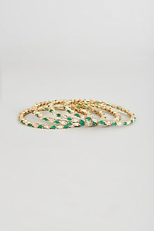 Gold Finish Zircon & Emerald Bangles (Set of 4)