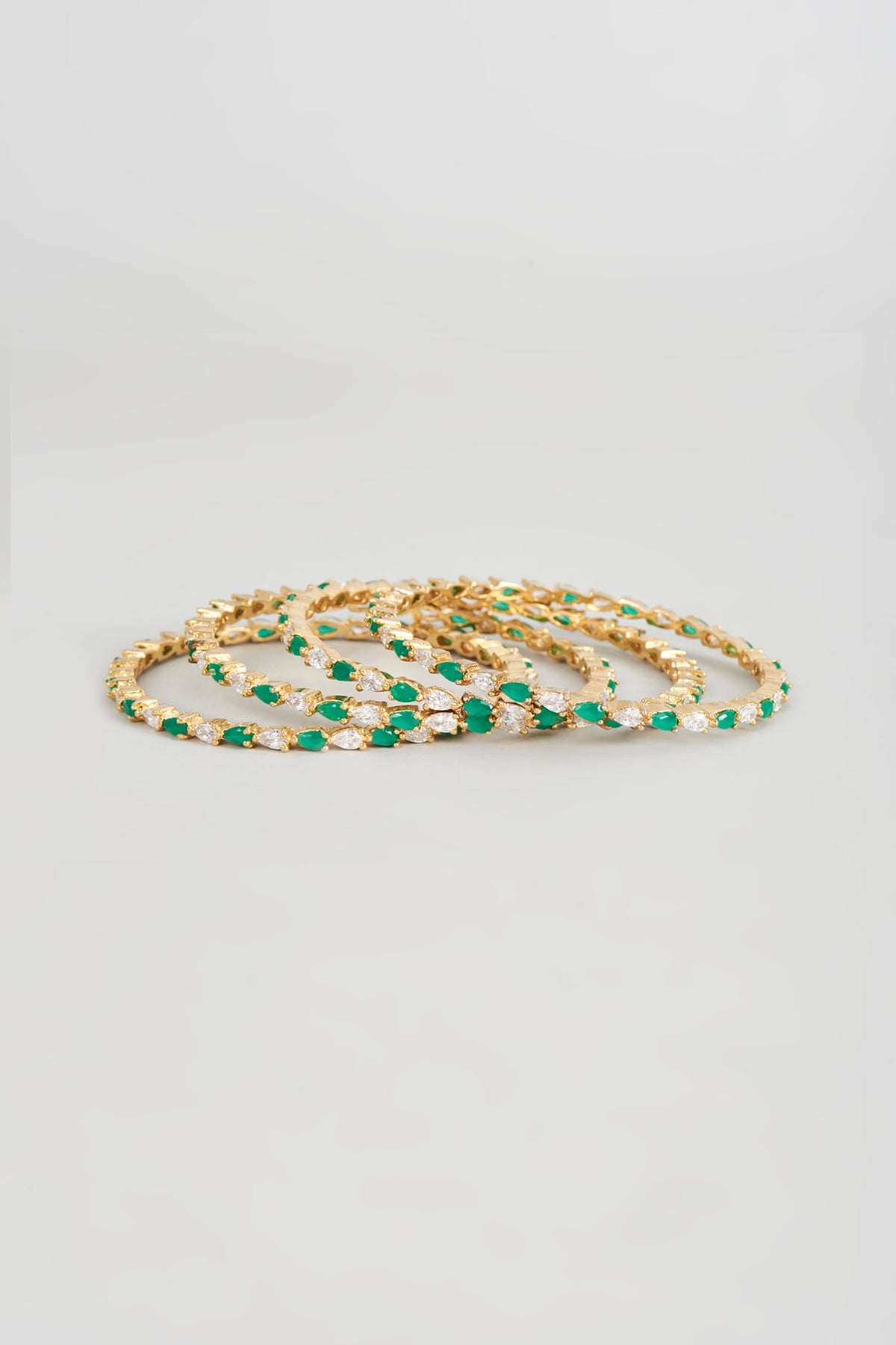 Gold Finish Zircon & Emerald Bangles (Set of 4)