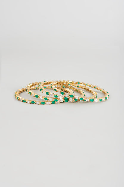 Gold Finish Zircon & Emerald Bangles (Set of 4)