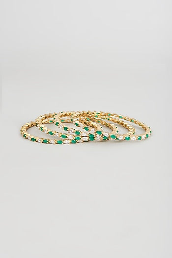 Gold Finish Zircon & Emerald Bangles (Set of 4)
