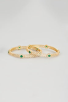 Gold Finish Emerald & Zircon Bangles (Set of 2)