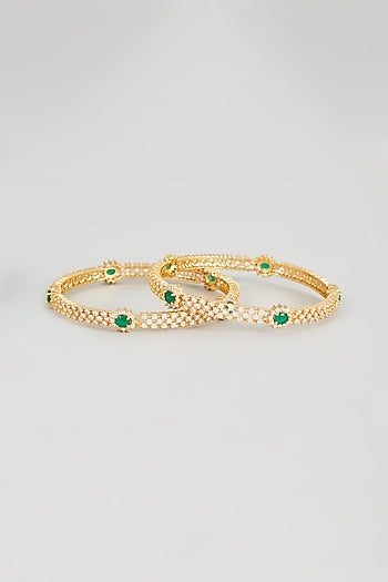 Gold Finish Emerald & Zircon Bangles (Set of 2)