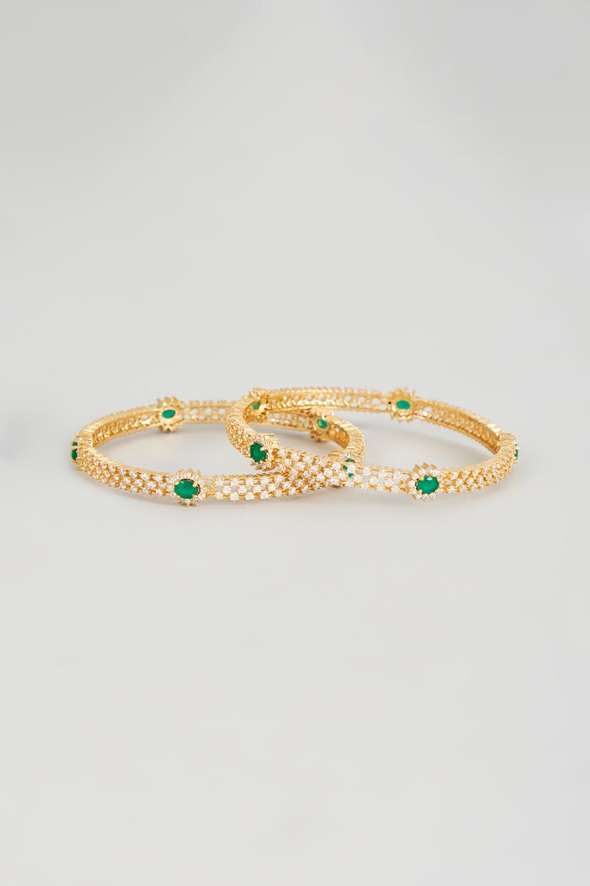 Gold Finish Emerald & Zircon Bangles (Set of 2)