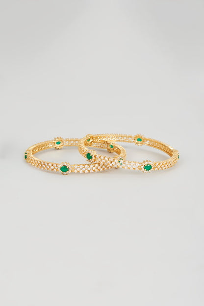 Gold Finish Emerald & Zircon Bangles (Set of 2)