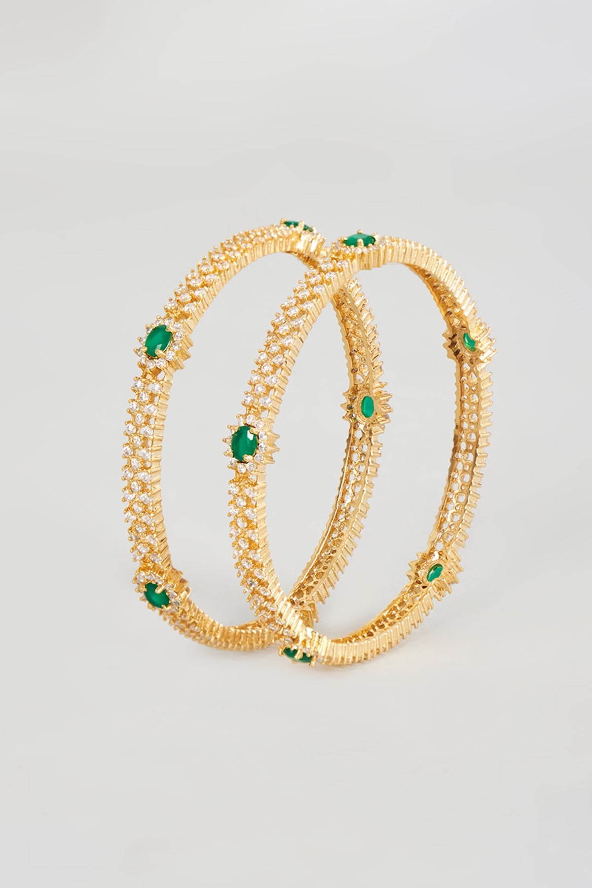 Gold Finish Emerald & Zircon Bangles (Set of 2)