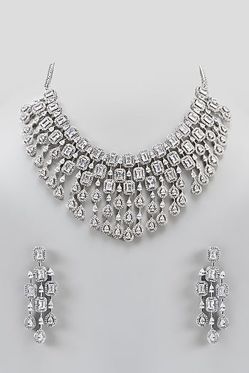 White Finish Zircon Layered Necklace Set