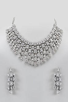White Finish Zircon Layered Necklace Set