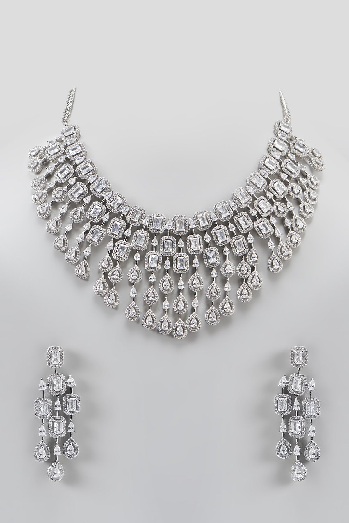 White Finish Zircon Layered Necklace Set