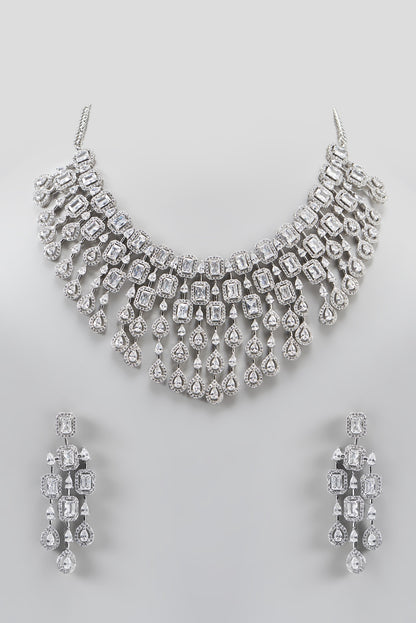 White Finish Zircon Layered Necklace Set