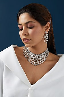 White Finish Zircon Layered Necklace Set