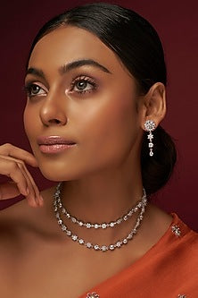 White Finish Zircon Choker Necklace Set
