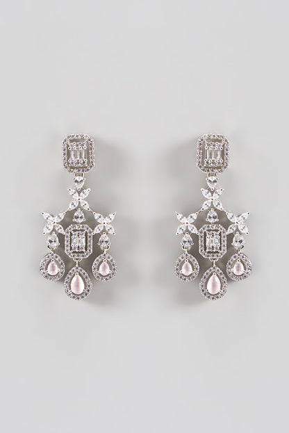 White Finish Zircon & Pink Stone Necklace Set