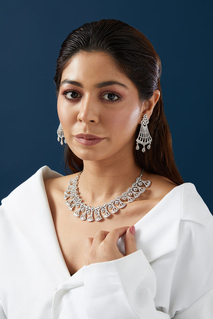 White Finish Zircon Necklace Set