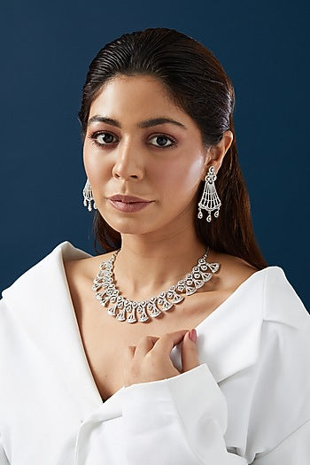 White Finish Zircon Necklace Set