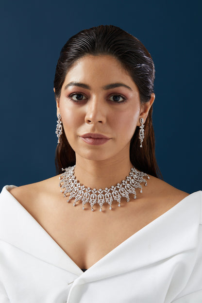 White Finish Zircon Necklace Set