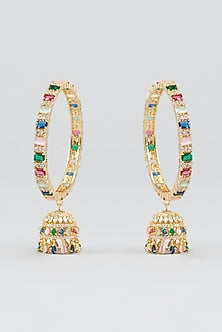 Gold Finish Multi-Colored Synthetic Stone & Zircon Bangles (Set of 2)