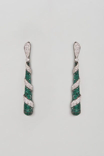 White Finish Zircon & Emerald Dangler Earrings