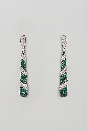 White Finish Zircon & Emerald Dangler Earrings