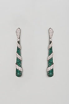 White Finish Zircon & Emerald Dangler Earrings