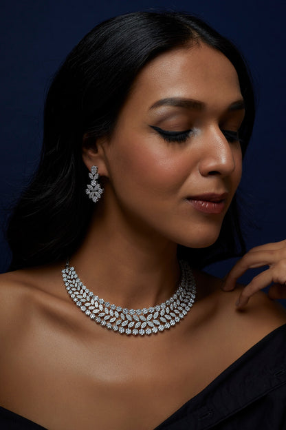 White Finish Zircon Necklace Set