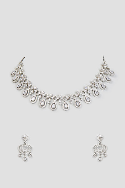 White Finish Zircon Necklace Set