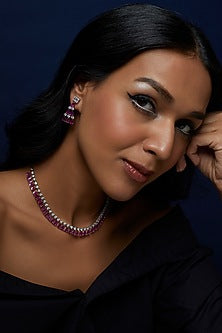 White Finish Zircon & Synthetic Ruby Stone Necklace Set