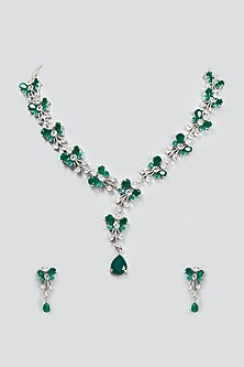 White Finish Zircon & Synthetic Emerald Stone Necklace Set