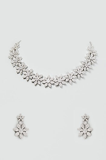 White Finish Faux Diamond Necklace Set