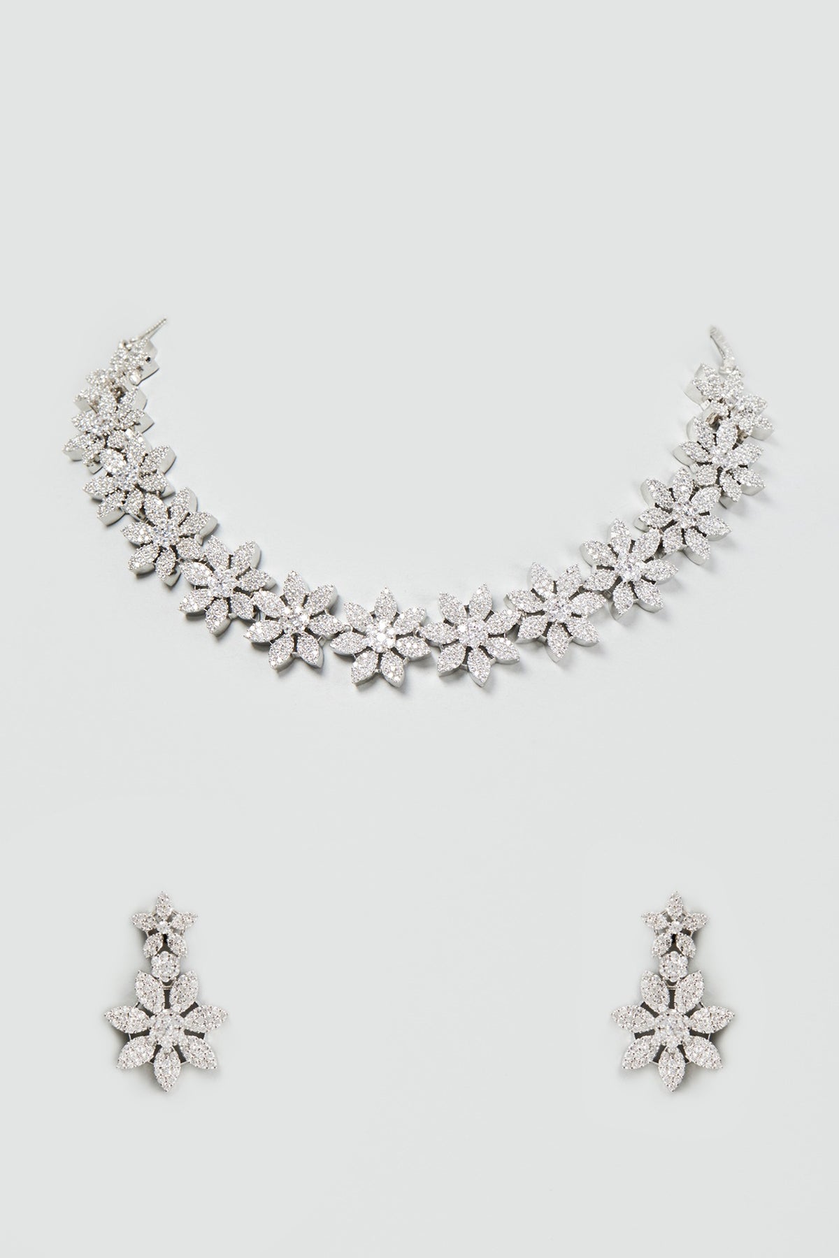 White Finish Faux Diamond Necklace Set
