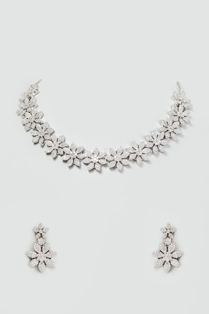 White Finish Faux Diamond Necklace Set