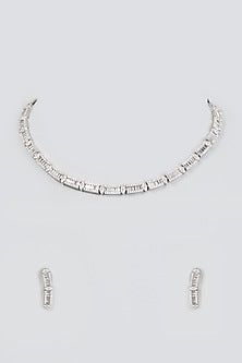 White Finish Faux Diamond Necklace Set