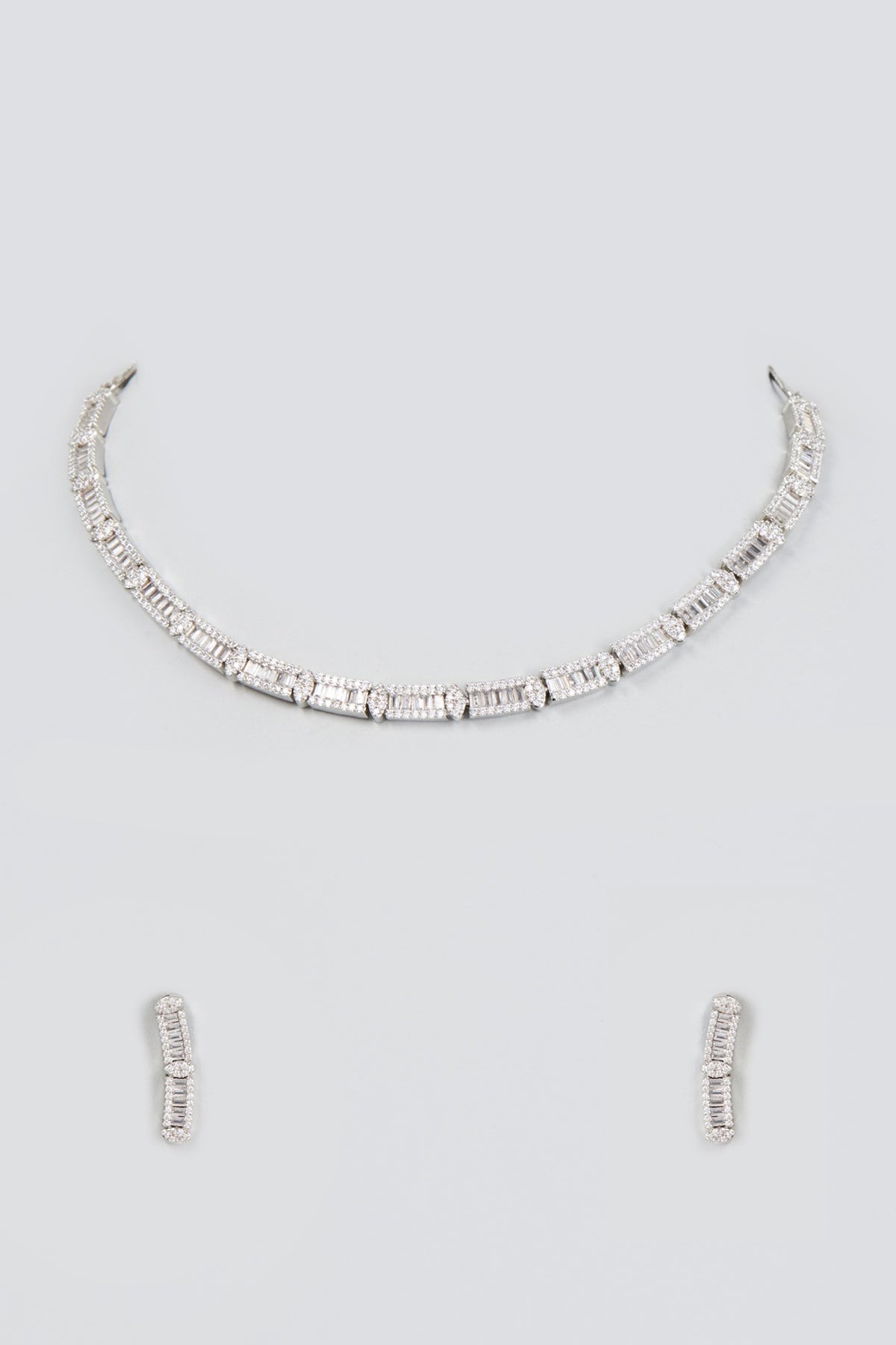 White Finish Faux Diamond Necklace Set