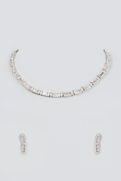White Finish Faux Diamond Necklace Set