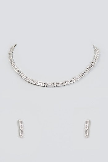 White Finish Faux Diamond Necklace Set