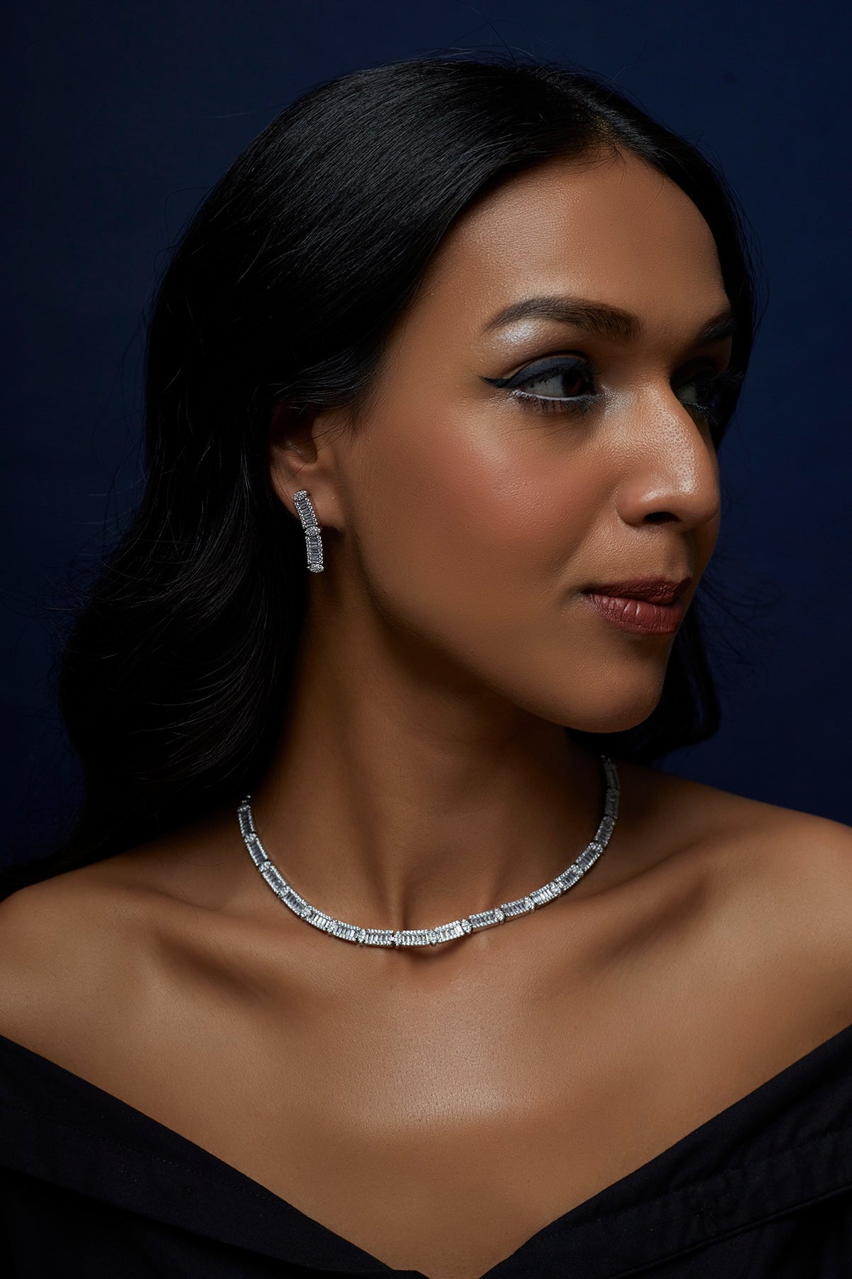 White Finish Faux Diamond Necklace Set