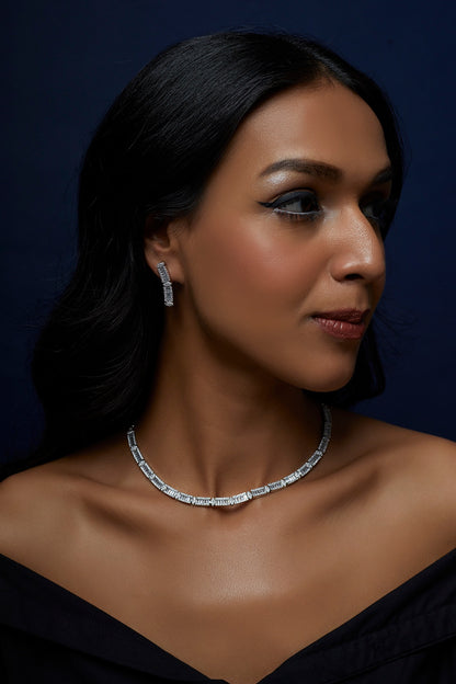 White Finish Faux Diamond Necklace Set