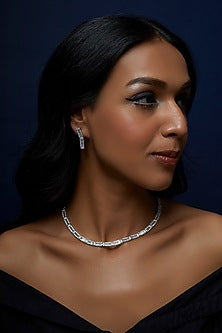 White Finish Faux Diamond Necklace Set