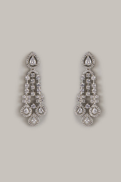 White Finish Zircon Dangler Earrings