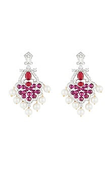 Silver plated faux ruby and pearl earrings