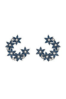 Silver plated faux sapphire floral earrings