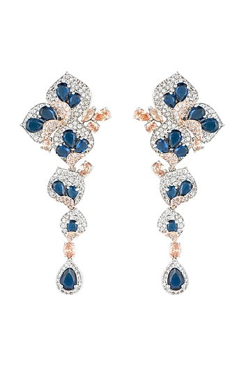 Silver plated faux sapphire and diamond earrings
