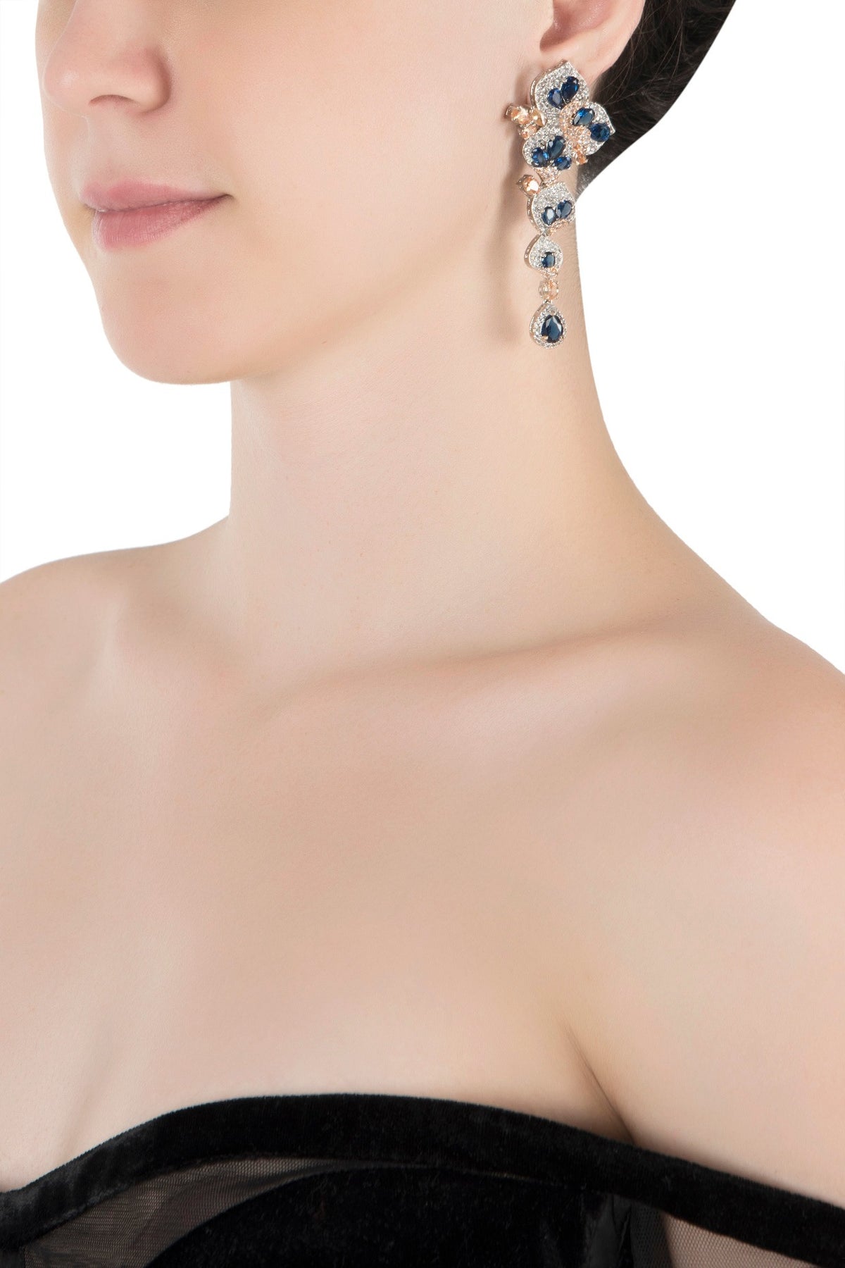 Silver plated faux sapphire and diamond earrings