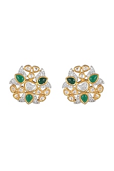 Gold Finish Green Stone Stud Earrings