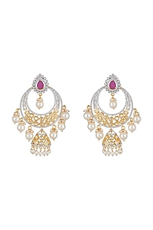 Gold Finish Chandbali Jhumka Earrings