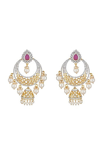 Gold Finish Chandbali Jhumka Earrings