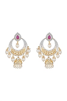 Gold Finish Chandbali Jhumka Earrings