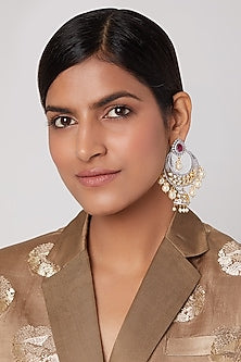 Gold Finish Chandbali Jhumka Earrings