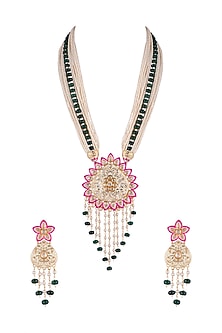 Gold Finish Meenakari Pendant Necklace Set