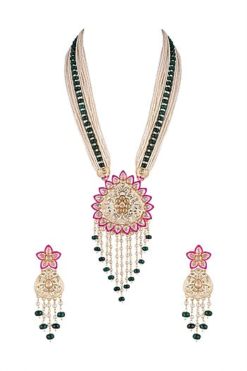 Gold Finish Meenakari Pendant Necklace Set